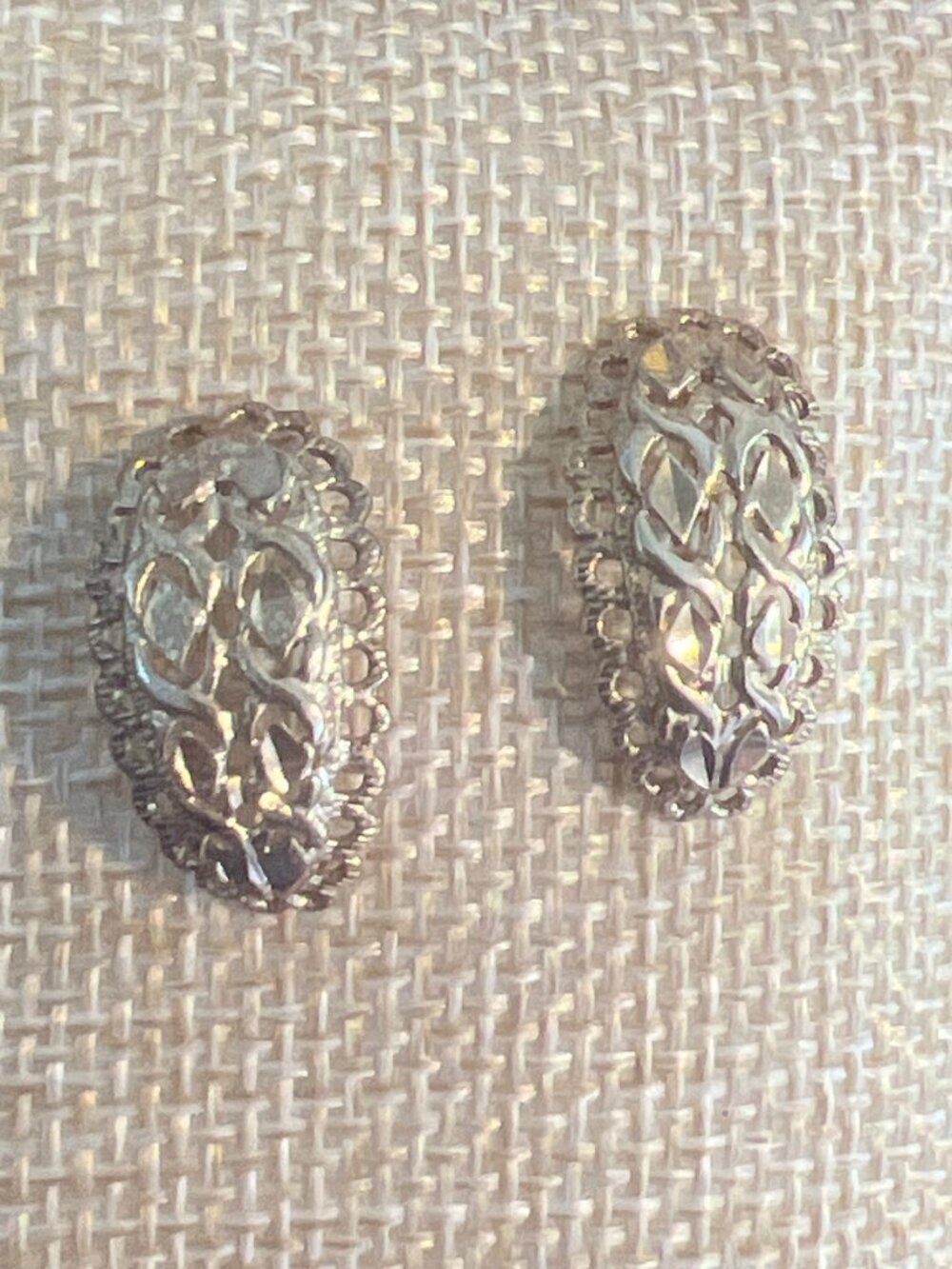 Vintage Gold Tone Filigree Earrings Pierced Lattice Openwork Dainty Estate 1"